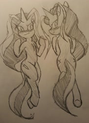 Size: 2660x3649 | Tagged: safe, artist:larrykitty, oc, oc only, oc:darkness darkblade, pony, body pillow, body pillow design, both cutie marks, looking at you, red and black oc, sketch, solo, traditional art