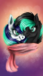 Size: 600x1067 | Tagged: safe, artist:black-opal1, oc, oc only, pony, bust, clothes, female, male, mare, oc x oc, scarf, shipping, stallion, straight