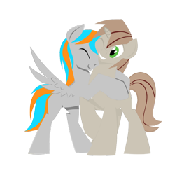 Size: 1024x1024 | Tagged: safe, artist:camelol, artist:hoverrover, edit, oc, oc only, oc:camelol, oc:firing bullet, earth pony, pegasus, pony, unicorn, cute, gay, hooves, hug, lineless, male, one eye closed, recolor, simple background, smiling, spread wings, stallion, transparent background, wingboner, wings