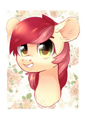 Size: 724x1040 | Tagged: safe, artist:rizzych, roseluck, bust, flower, grin, portrait, rose, smiling, solo