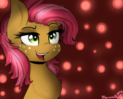 Size: 1280x1024 | Tagged: safe, artist:thegreycheetah11, babs seed, earth pony, pony, freckles, open mouth, signature, smiling, solo