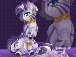 Size: 2048x1536 | Tagged: safe, artist:animorphsfan, artist:laurast, zecora, zebra, collaboration, raised hoof, solo