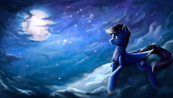 Size: 3308x1873 | Tagged: safe, artist:l1nkoln, oc, oc only, pegasus, pony, cloud, moon, night, night sky, scenery, scenery porn, solo, unshorn fetlocks