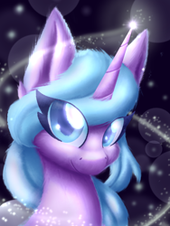 Size: 1536x2048 | Tagged: safe, artist:silviasilvar, oc, oc only, oc:cookie gem, pony, unicorn, female, glowing horn, looking at you, magic, mare, smiling, solo