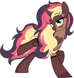 Size: 1024x1080 | Tagged: safe, artist:kellythedrawinguni, oc, oc only, oc:strip tease, pony, unicorn, female, fishnet stockings, lidded eyes, mare, raised hoof, raised leg, simple background, solo, transparent background