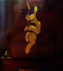 Size: 3830x4339 | Tagged: safe, artist:asika-aida, comet tail, absurd resolution, bottle, rain, solo