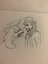 Size: 900x1200 | Tagged: safe, artist:drunkpirate, oc, oc only, oc:azrael, pony, unicorn, angry, beard, clothes, facial hair, glare, hat, horn, lineart, long hair, long mane, staredown, the undertaker, undertaker, wwe