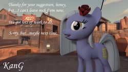 Size: 1280x720 | Tagged: safe, artist:kmg0047, limestone pie, pony, 3d, flower, flower in hair, offscreen character, solo