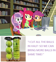 Size: 824x910 | Tagged: safe, edit, screencap, apple bloom, scootaloo, sweetie belle, equestria girls, equestria girls (movie), cutie mark crusaders, genius, meme, sweetiedumb