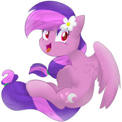 Size: 1800x1800 | Tagged: safe, artist:slasharu, oc, oc only, oc:moonlight blossom, pegasus, pony, female, looking at you, mare, open mouth, simple background, sitting, smiling, solo, spread wings, transparent background, wings