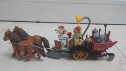 Size: 4128x2322 | Tagged: safe, artist:horsesplease, photographer:horsesplease, flam, flim, absurd resolution, cart, chariot, flim flam brothers, horse-pony interaction, irl, photo, ponies on pony carts, shetland pony, super speedy cider squeezy 6000, toy, wires