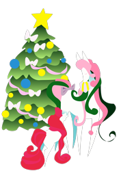 Size: 1240x1754 | Tagged: safe, artist:kicked-in-teeth, g1, baby stockings, christmas tree, gift giving, merry treat, missing cutie mark, present, simple background, transparent background, tree