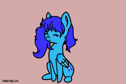 Size: 3000x2000 | Tagged: safe, artist:dookin, oc, oc only, oc:static, pegasus, pony, cute, eyes closed, female, mare, red background, request, simple background, sitting, smiling, solo