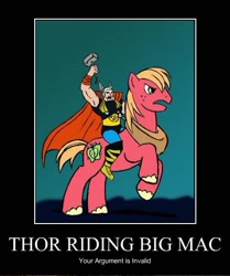 Size: 450x537 | Tagged: safe, big macintosh, earth pony, pony, crossover, hammer, humans riding ponies, male, meme, riding, stallion, thor, your argument is invalid