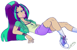 Size: 1000x651 | Tagged: safe, artist:altimos0023, aria blaze, equestria girls, bubblegum, clothes, converse, food, gum, human coloration, looking at you, shoes, simple background, sneakers, solo, transparent background