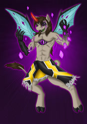 Size: 1748x2500 | Tagged: safe, artist:kamenriderpegasus, oc, oc only, alicorn, anthro, demon pony, hybrid, unguligrade anthro, alicorn oc, clothes, cloven hooves, enter, go-busters, kamen rider, male, partial nudity, solo, topless