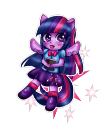 Size: 2000x2300 | Tagged: safe, artist:cometshina, twilight sparkle, twilight sparkle (alicorn), alicorn, equestria girls, book, chibi, cute, cutie mark background, open mouth, ponied up, simple background, solo, transparent background, twiabetes