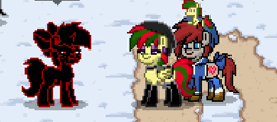 Size: 672x299 | Tagged: safe, oc, oc only, oc:attraction, oc:caki, attypone, photo shoot of caki, plushie, pony town