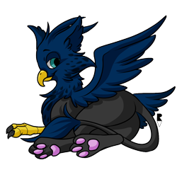 Size: 512x512 | Tagged: safe, artist:allocen, oc, oc only, oc:eid, griffon, eared griffon, fluffy, looking at you, looking back, male, paws, presenting, simple background, solo, telegram sticker, transparent background, underpaw, wings