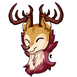 Size: 512x512 | Tagged: safe, artist:allocen, oc, oc only, oc:wisteria evergreen, deer, antlers, eyes closed, fluffy, male, simple background, smiling, solo, stag, telegram sticker, transparent background, wings
