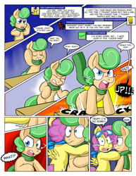 Size: 1280x1656 | Tagged: safe, artist:zanezandell, oc, oc only, oc:sugarbolt, oc:truffle mint, comic:cmcnext, angry, ascot, ask, clothes, cmcnext, colt, comic, crack, crying, goggles, hug, male, poking, scarf, shut up, tumblr