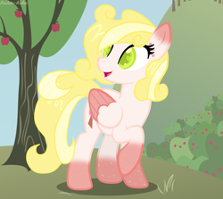 Size: 3672x3270 | Tagged: safe, artist:asika-aida, oc, oc only, oc:popler cherry, pegasus, pony, female, mare, open mouth, raised hoof, request, smiling, solo, tree