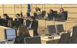 Size: 1280x800 | Tagged: safe, artist:dantheman, lady justice, swift justice, human, fanfic:chrysalis visits the hague, clothes, computer, court, courtroom, fanfic, fanfic art, flag, glass, glasses, headphones, international criminal court, judge, judges, lawyer, microphone, pony on earth, prosecutor, robe, robes, sketch, table, trailer, trial, uniform