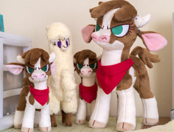 Size: 1280x971 | Tagged: safe, artist:buttercupbabyppg, arizona cow, paprika paca, alpaca, cow, them's fightin' herds, cloven hooves, community related, irl, neckerchief, photo, plushie