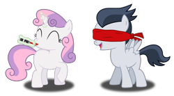 Size: 2403x1325 | Tagged: safe, artist:meandmyideas, rumble, sweetie belle, blindfold, cute, female, imminent kissing, lipstick, male, rumbelle, shipping, simple background, straight, transparent background