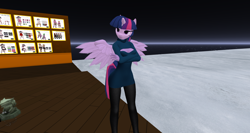 Size: 1920x1018 | Tagged: safe, artist:jojobibou, twilight sparkle, twilight sparkle (alicorn), alicorn, anthro, 3d, clothes, crossed arms, female, keyhole turtleneck, second life, solo, sweater, turtleneck