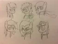 Size: 4032x3024 | Tagged: safe, artist:mranthony2, oc, oc only, absurd resolution, clothes, expressions, glasses, happy, hat, jacket, monochrome, reference sheet, traditional art