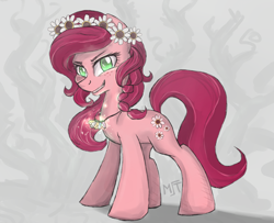 Size: 1228x999 | Tagged: safe, artist:lavatera-disraeli, gloriosa daisy, equestria girls, equestria girls ponified, floral head wreath, flower, grin, magical geodes, ponified, smiling, solo