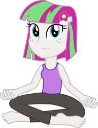 Size: 1279x1671 | Tagged: safe, artist:sketchmcreations, blossomforth, equestria girls, barefoot, clothes, equestria girls-ified, feet, lotus position, meditating, simple background, solo, tanktop, transparent background, vector