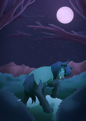 Size: 1024x1450 | Tagged: safe, artist:mylittlesheepy, oc, oc only, oc:poison trail, hengstwolf, werewolf, moon, night, solo, stars, transformation