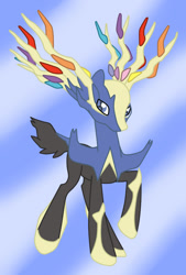 Size: 675x1000 | Tagged: safe, artist:sunset-sunrize, pony, pokémon, ponified, raised hoof, solo, xerneas