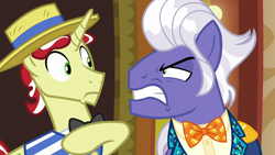 Size: 1280x720 | Tagged: safe, screencap, flim, gladmane, pony, viva las pegasus, angry, glare, gritted teeth