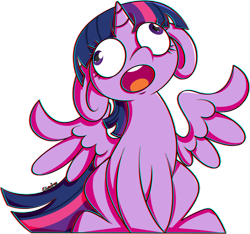 Size: 1024x959 | Tagged: safe, artist:ekveviron, twilight sparkle, twilight sparkle (alicorn), alicorn, pony, chromatic aberration, cute, derp, floppy ears, majestic as fuck, open mouth, silly, silly pony, simple background, sitting, solo, spread wings, transparent background, twiabetes