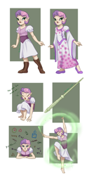 Size: 1024x2023 | Tagged: safe, artist:joan-grace, sweetie belle, human, barefoot, clothes, elf ears, feet, female, humanized, magic, magic wand, solo, unicorns as elves