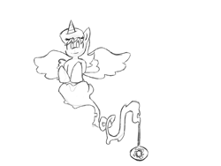 Size: 1600x1200 | Tagged: safe, artist:sweetdandy, oc, oc only, oc:parcly taxel, alicorn, pony, ain't never had friends like us, albumin flask, alicorn oc, genie, monochrome, morning ponies, sketch, solo, spread wings