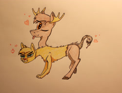 Size: 4160x3168 | Tagged: safe, artist:bumskuchen, oc, oc only, chimera, moose, snake, absurd resolution, cougar (animal), multiple heads, request, solo, three heads, traditional art