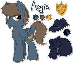 Size: 1131x973 | Tagged: safe, artist:tambelon, oc, oc only, oc:aegis, pegasus, pony, clothes, male, reference sheet, simple background, solo, stallion, transparent background