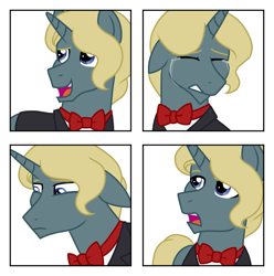 Size: 1139x1147 | Tagged: safe, artist:tambelon, oc, oc only, oc:low key, pony, unicorn, clothes, expressions, male, solo, stallion