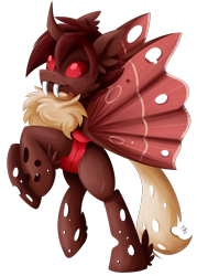 Size: 1785x2500 | Tagged: safe, artist:exceru-karina, oc, changeling, hybrid, moth, mothling, original species, bipedal, red changeling, simple background, solo, species swap, transparent background