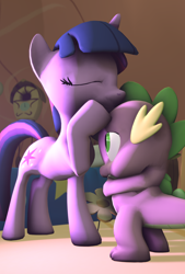 Size: 2160x3200 | Tagged: safe, artist:viranimation, spike, twilight sparkle, dragon, pony, unicorn, 3d, cute, male, shipping, source filmmaker, spikelove, straight, twispike, weapons-grade cute