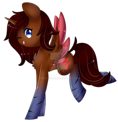Size: 1024x1056 | Tagged: safe, artist:twily-star, oc, oc only, alicorn, pony, colored wings, female, mare, multicolored wings, one eye closed, simple background, solo, tongue out, transparent background, watermark, wink