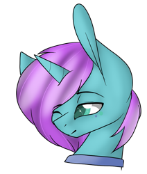 Size: 677x797 | Tagged: safe, artist:cyrinthia, oc, oc only, oc:plush heart, pony, unicorn, bust, female, mare, one eye closed, portrait, simple background, solo, transparent background