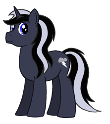 Size: 1100x1240 | Tagged: safe, artist:lonewolf3878, oc, oc only, oc:chrome thunder, pony, unicorn, 2017 community collab, derpibooru community collaboration, male, simple background, skunk stripe, solo, stallion, transparent background