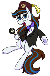 Size: 1351x2048 | Tagged: safe, artist:gintoki23, oc, oc only, oc:breezy, pony, clothes, female, fez, glasses, gravity falls, grunkle stan, hat, looking at you, mare, simple background, smiling, solo, transparent background
