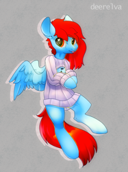 Size: 809x1082 | Tagged: safe, artist:elvche, oc, oc only, pegasus, pony, clothes, heart eyes, open-chest sweater, raspberry, solo, sweater, tongue out, wingding eyes