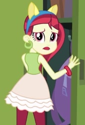 Size: 279x411 | Tagged: safe, screencap, rose heart, equestria girls, bracelet, cropped, ear piercing, earring, jewelry, lockers, looking at you, piercing, solo